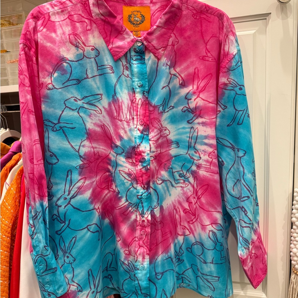 Colorful Tie-Dye Rabbit Print Blouse